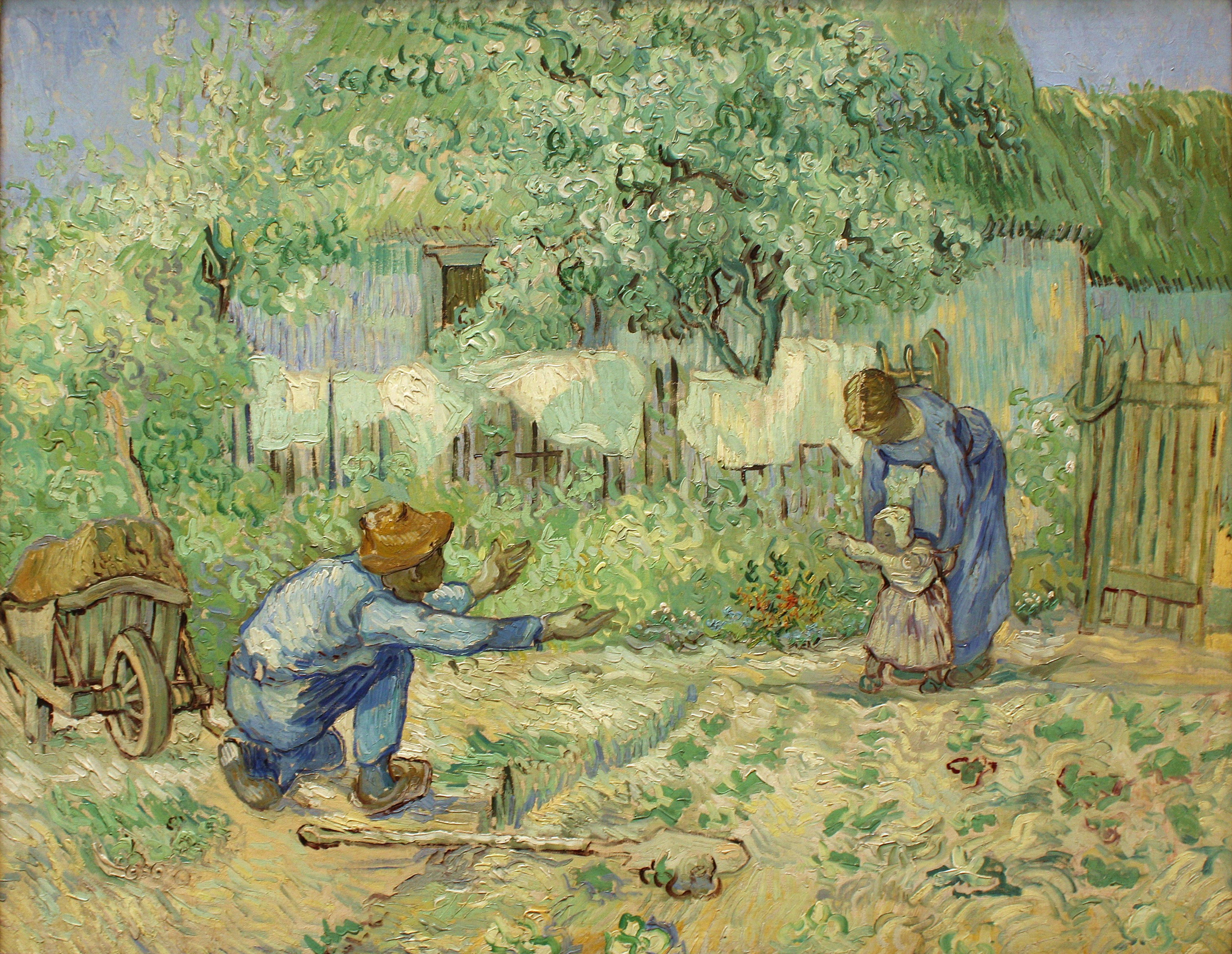 I primi passi, dopo Millet, di Vincent van Gogh: una madre osserva un bambino che si avvicina ai primi passi verso il padre.